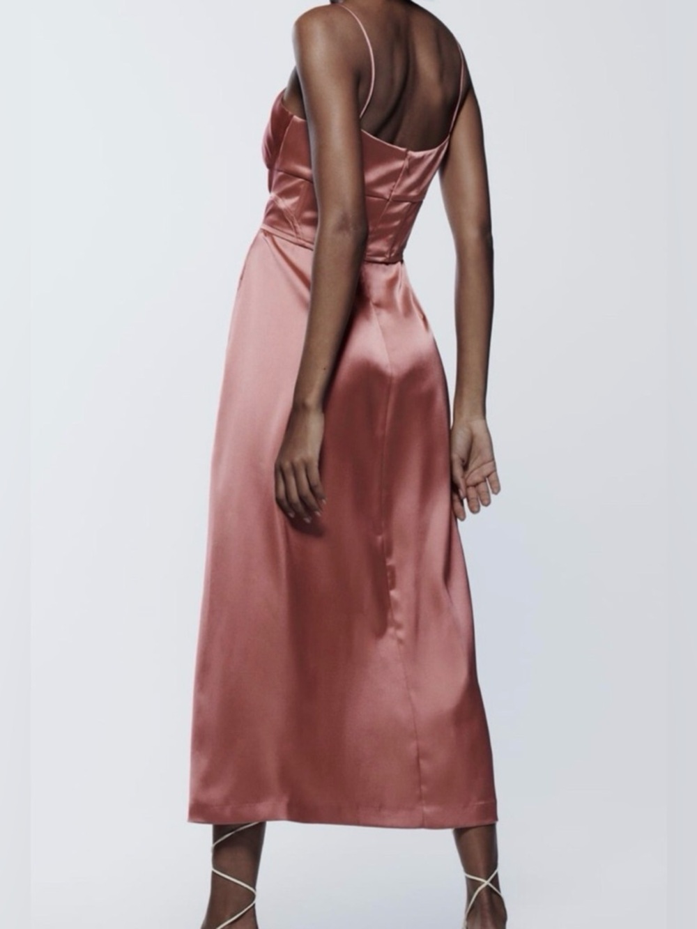 Zara Corsetry Satin Slip Midi Dress with Side Slit in Rose Dust EUC Size Small - Picture 3 of 12